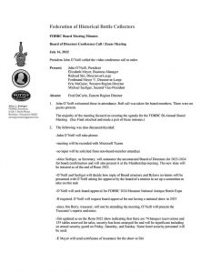 FOHBC Board Meeting Minutes - 16 July 2022